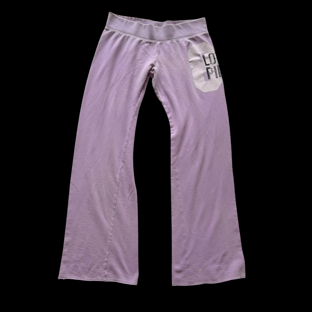 Y2K Victorias Secret PINK Flare Sweatpants Purple Graphic Logo Yoga Pants Med
